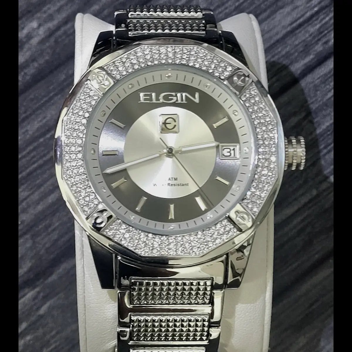 Rare Diamond Paved Bezel Mens Watch Elgin Authorized Dealer - Image 2