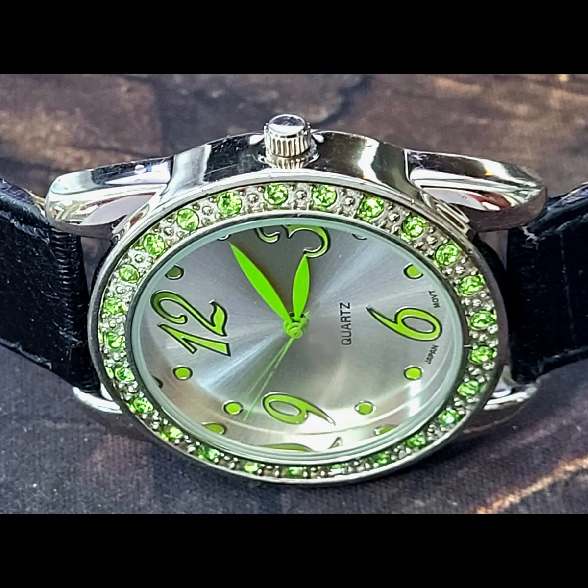 Rare Emerald Diamond Paved Bezel FSC Gruen Satin Dial Watch - Image 3