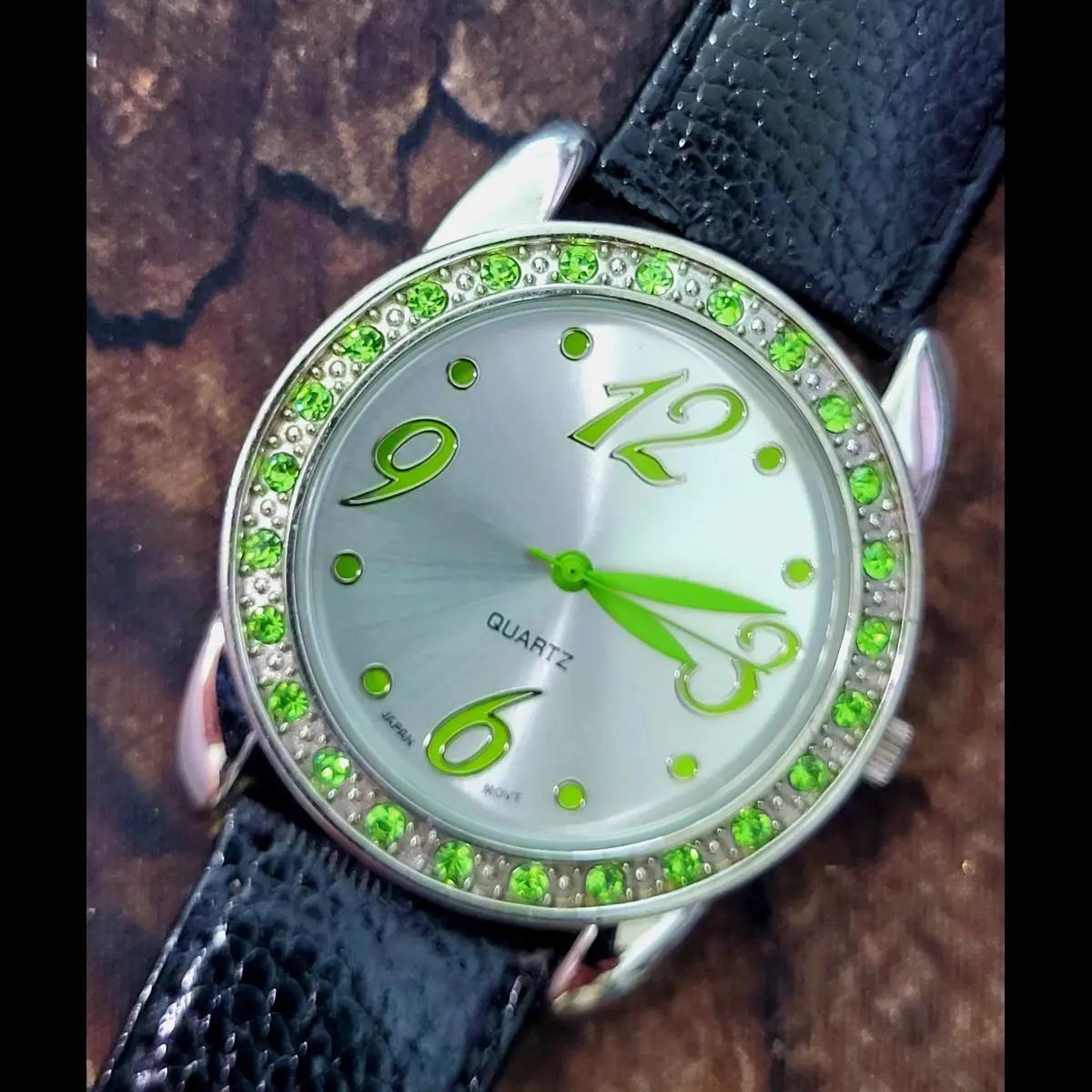 Rare Emerald Diamond Paved Bezel FSC Gruen Satin Dial Watch - Image 5