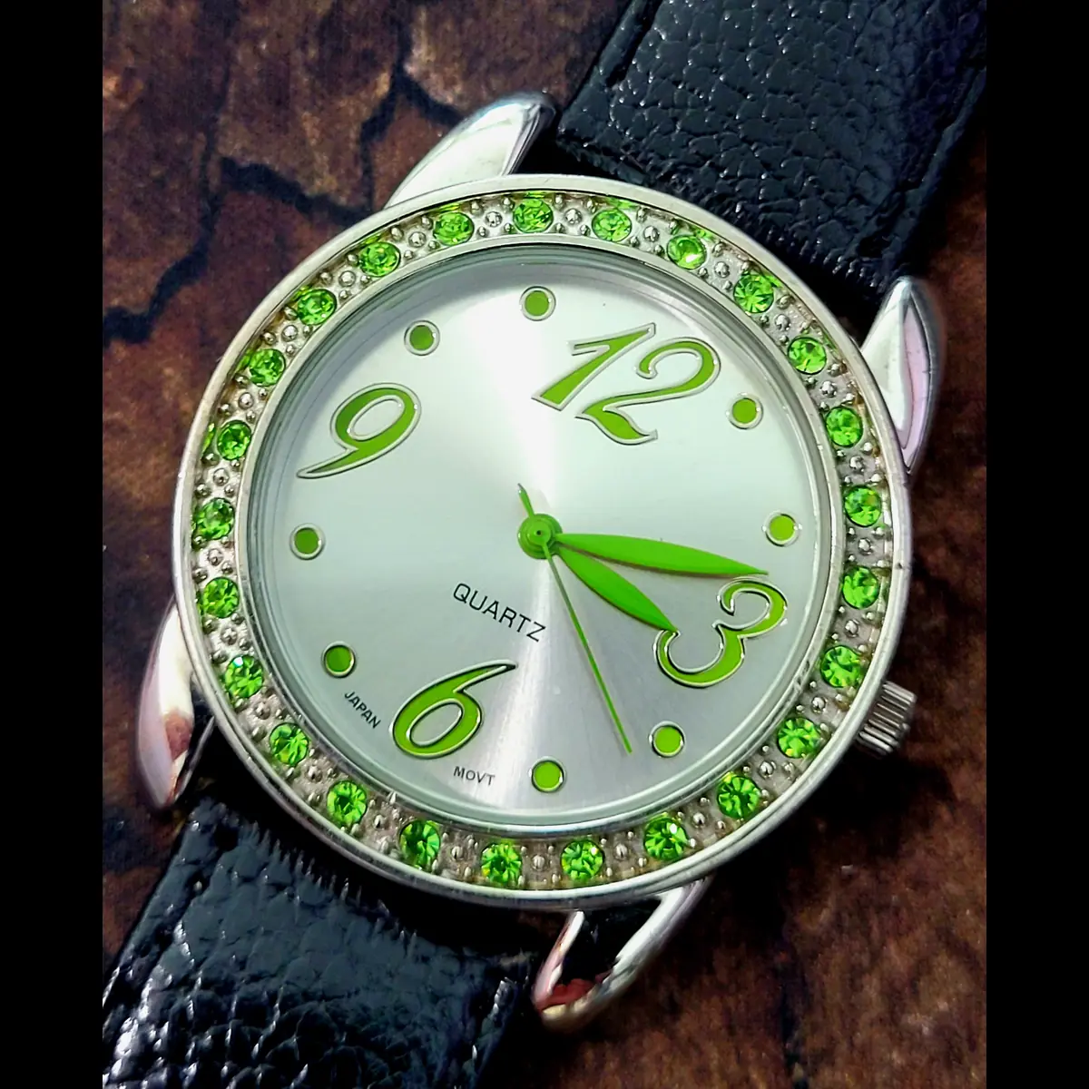 Rare Emerald Diamond Paved Bezel FSC Gruen Satin Dial Watch - Image 2