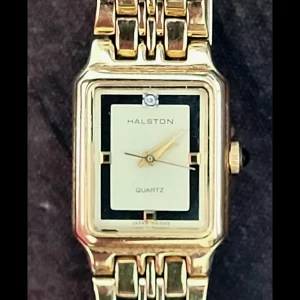 Rare Vintage Halston Womens Diamond Dial Tank Dress Watch