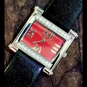 Lucien Piccard Dufonte Red Dial Gem Bezel Rare Curvex Watch