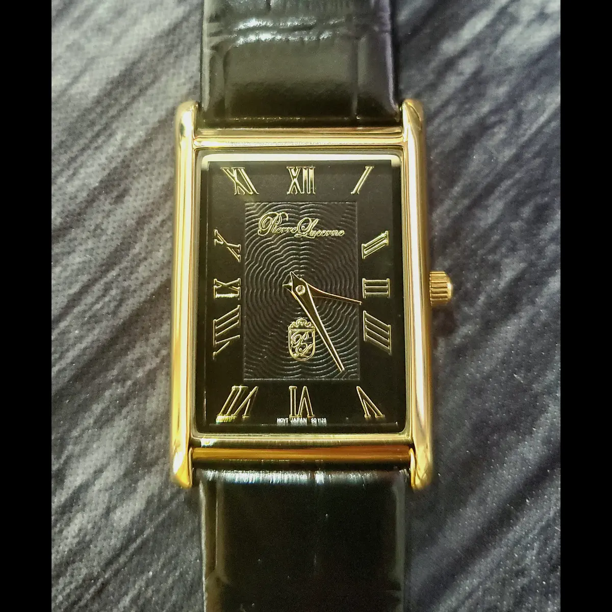 Authentic Pierre Lucerne Seiko Y120 Black SQ Mens Tank Dress Watch