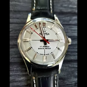 Rare Roamer Brevete Swiss Mens Mechanical Watch Slv Wht Blk