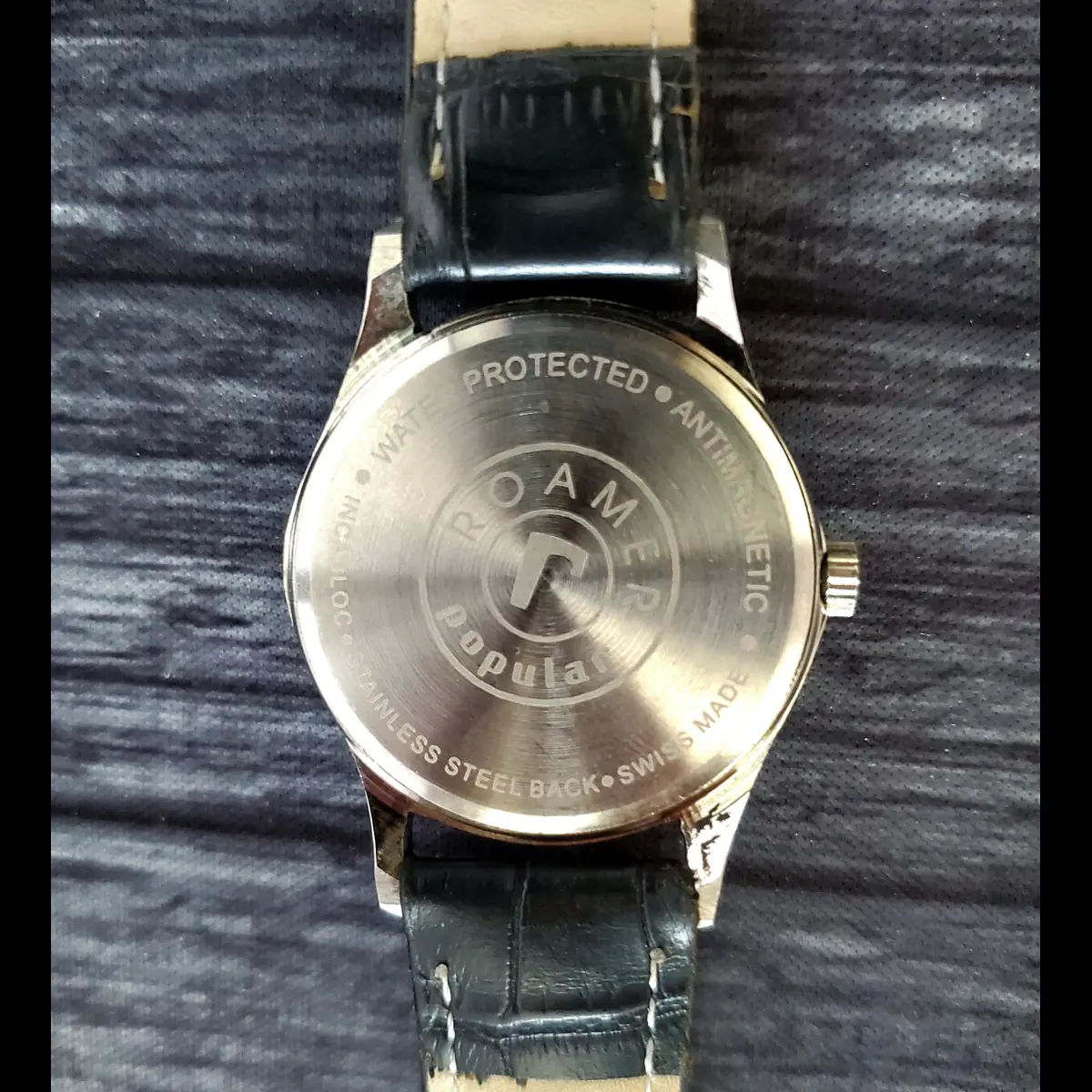 Rare Roamer Brevete Swiss Mens Mechanical Watch Slv Wht Blk - Image 4